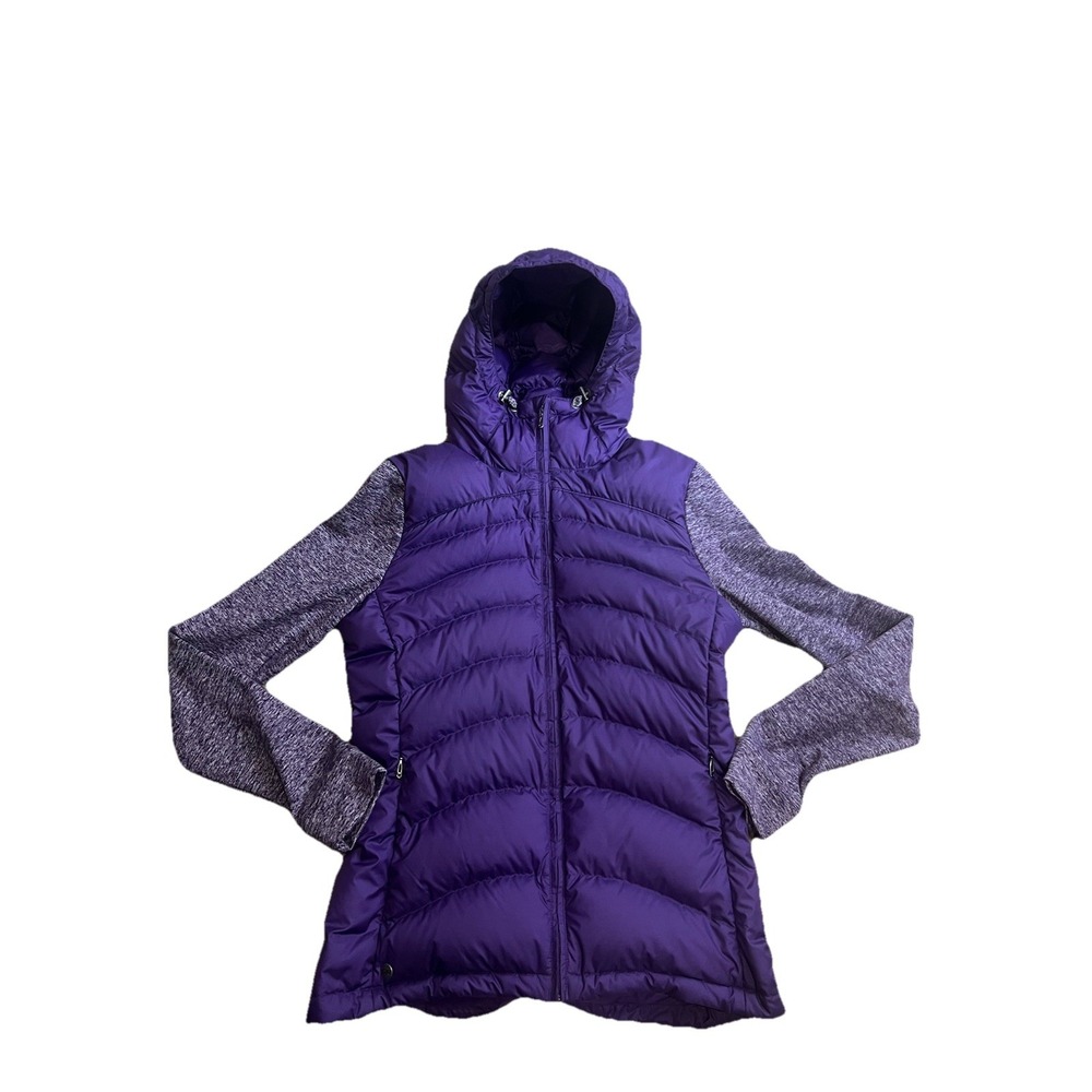 Outdoor Research Puffer Jacket Plaza Hoody Down Coat Womens M Purple Hiking